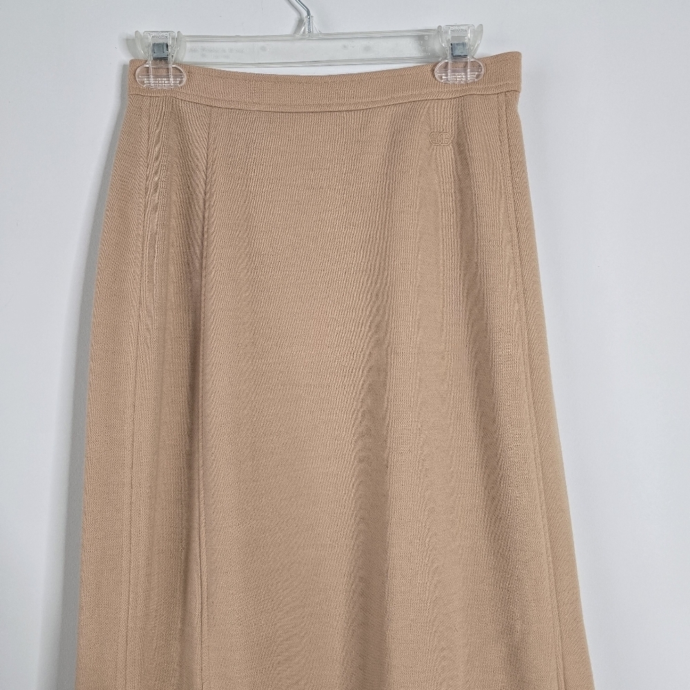 Vintage Givenchy Sport Camel Pleated Hem Maxi Skirt Size 10 Wool Blend - Picture 3 of 14